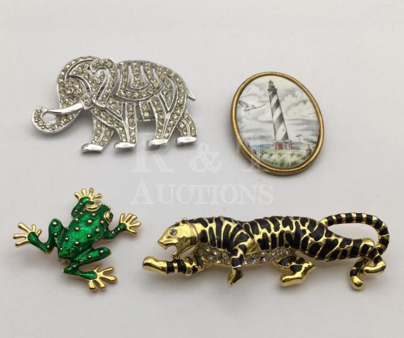 Vintage Crystal Enamel Animal Brooches