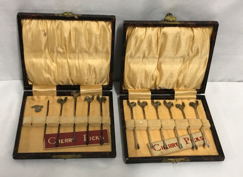 2 Sets of English Sterling Silver Cherry Picks
