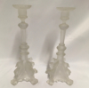 Val St Lambert Frosted Glass Candlesticks