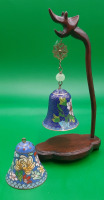 Vintage Cloisonne Bell On Wood Stand, with an extra Bell