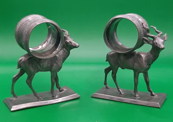 Antique Figural Antelope Silverplate Napkin Rings