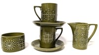 PORTMEIRION England " Totem " by Susan William Ellis Creamer & Sugar & 2 Cups & Saucers