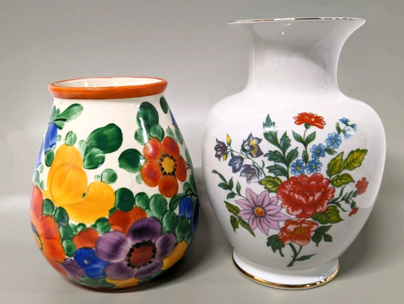 Hollohoza Vase Made in Hungary & Hand Painted Vase Made in Czechoslovakia
