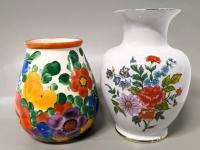 Hollohoza Vase Made in Hungary & Hand Painted Vase Made in Czechoslovakia