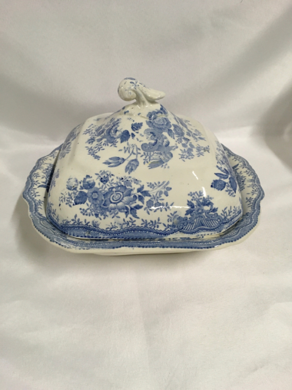 Antique Blue Transferware Covered Dish