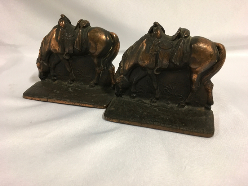 Antique Bronzed Cast Iron Horse Bookends