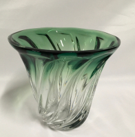 Val St Lambert Green Swirl Vase