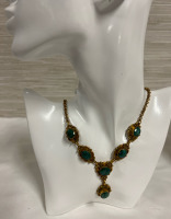 Modern Raw Faceted Emerald Gold Tone Necklace