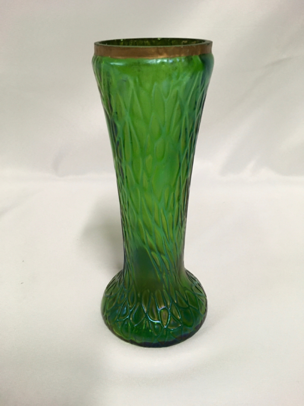 Antique Bohemian Green Iridescent Vase