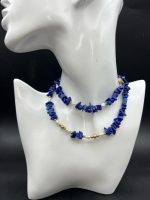 Lapis Lazuli Bead Seed Pearl Necklace 14K GF clasp