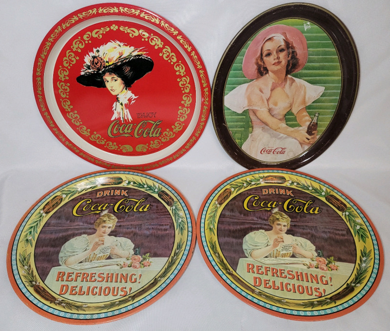 Coca-Cola Round & Oval Advertising Drink Trays , Four (4) Trays