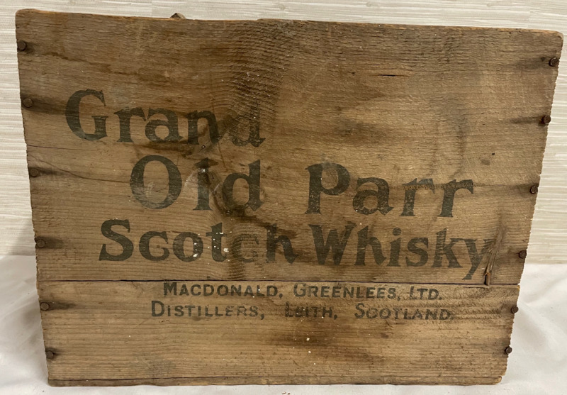 Vintage wooden Grand Old Parr Scotch Whisky Crate