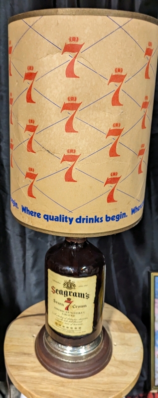 Vintage Seagram's Seven Crown Woskey Bottle Lamp with Shade.