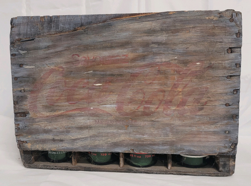 Vintage Coca-Cola Wood Bottle Crate w/6 Vintage 26oz. Pop Bottles