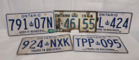 Vintage Ontario License Plates including Vintage 1966 Plate . Five (5) License Plates , Singles