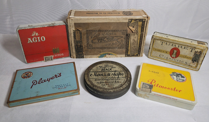 Vintage Cigarette Tins & Cigar Box
