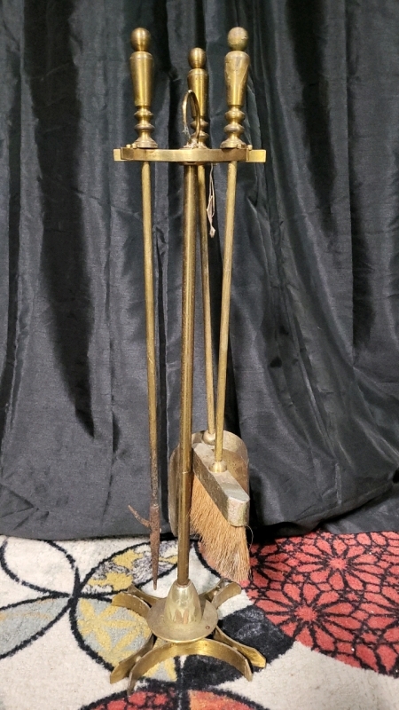 Vintage Brass Fireplace Set - 30" Tall