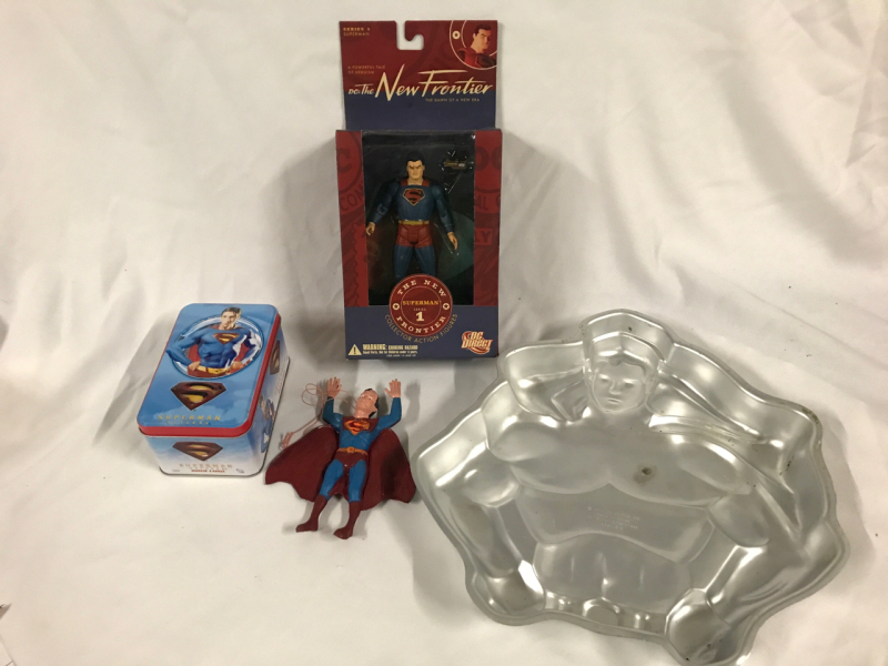 Superman Collectibles Movie Cards Cake Pan & Action Figures