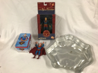 Superman Collectibles Movie Cards Cake Pan & Action Figures