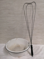 Vintage Rug Beater & Enamel Pan