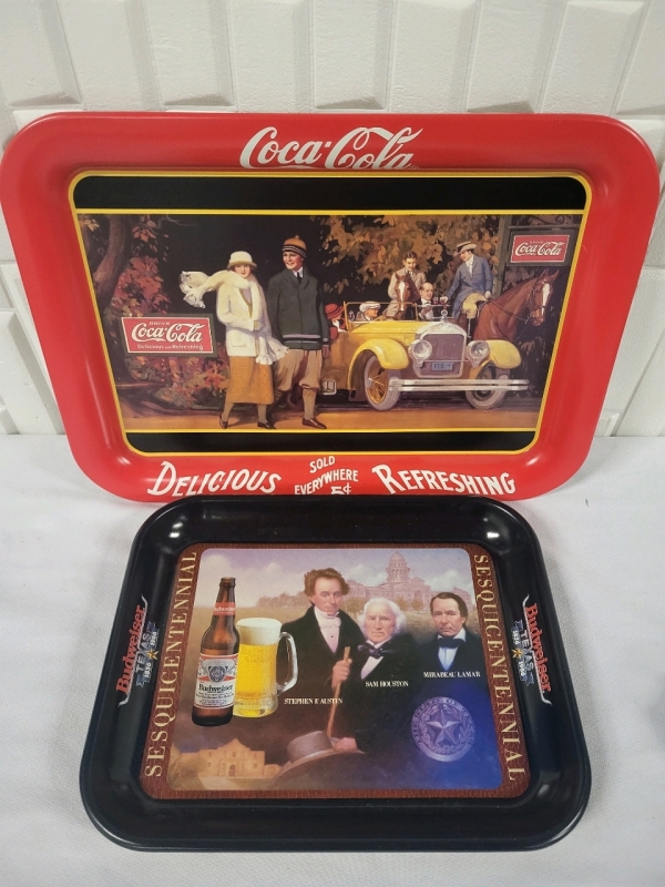 Vintage Coca-Cola & Budweiser Serving Trays