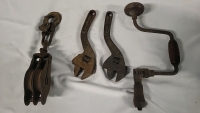 Vintage Tools - Double Farm Pulley , 2 Wrenched & Drill