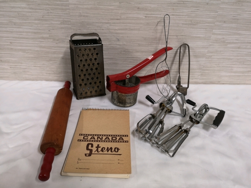 Vintage Kitchen Tools - Hand Mixers, Rolling Pin ++