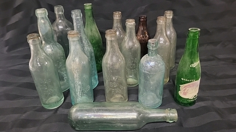 15 Vintage Glass Bottles - 7"-9.5" Tall