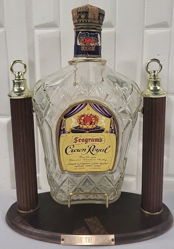 Vintage Half Gallon Crown Royal Bottle on Swivel Stand