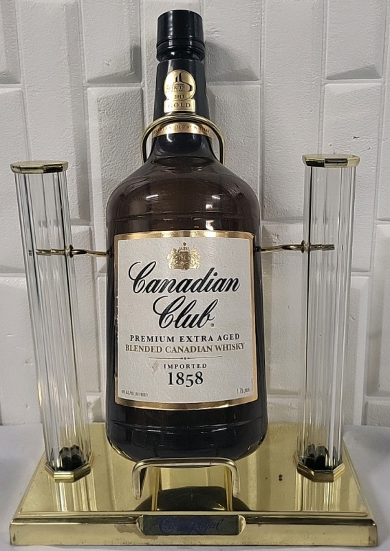 Vintage Crown Royal Swivel Stand with Can Club Plastic Bottle
