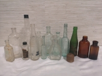 15 Collectible Bottles - Medicine, Beverage + ink well