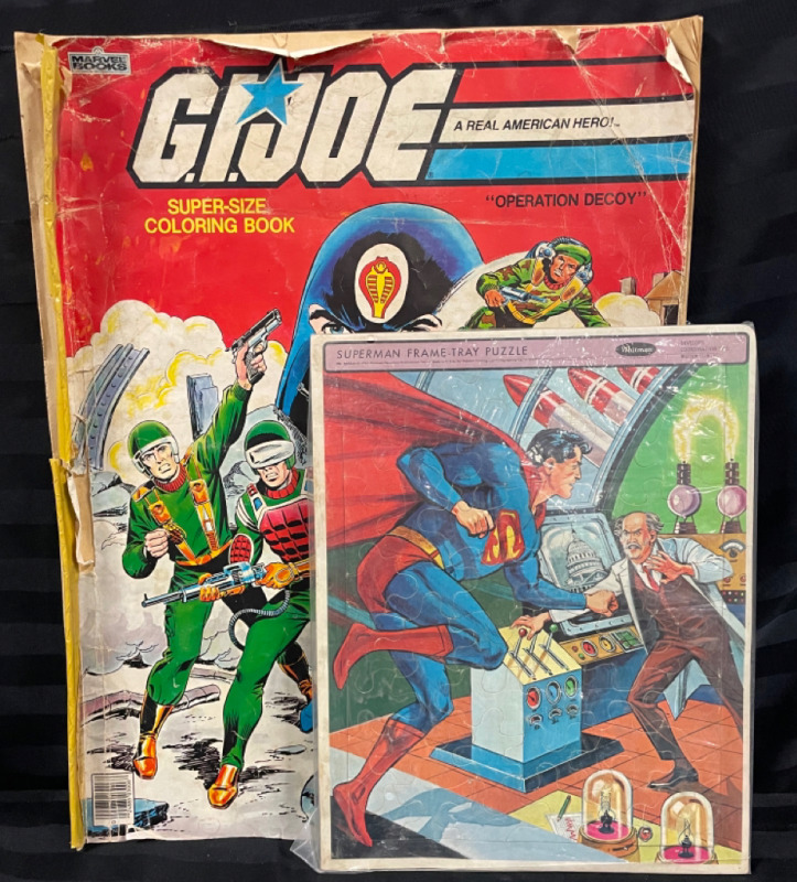 Vintage super size GI JOE Coloring book ( 22&rdquo; X 17&rdquo; ) and Superman Frame Tray Puzzle ( 14.5&rdquo; X 11.5&rdquo; )