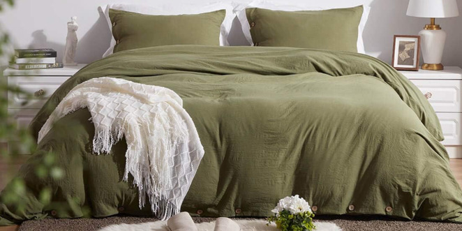 SunStyle Home Queen Size Duvet Cover Set Olive Green 3 Pieces Set ( 1 Duvet Cover + 2 Pillowcases )
