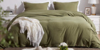 SunStyle Home Queen Size Duvet Cover Set Olive Green 3 Pieces Set ( 1 Duvet Cover + 2 Pillowcases )