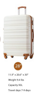 NEW LONG VACATION Luggage 28&rdquo; ABS Hardshell TSA Lock Spinner Wheels ( White - Brown )