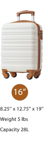 NEW LONG VACATION Luggage 16&rdquo; ABS Hardshell TSA Lock Spinner Wheels ( White - Brown )