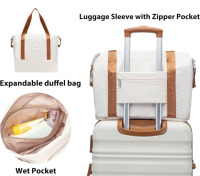 LONG VACATION Luggage expandable duffel bag and toiletry bag ( white - brown )