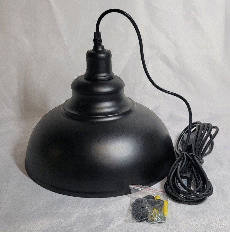 Industrial Metal Light Shade w/Light Hardware , Black Outside / White Inside . New