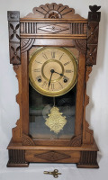 Vintage G B Owen Key Wound Mantle Clock with Key , measures 20" Tall