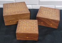 Vintage Wood Inlay Nesting Boxes , Set of 3 .