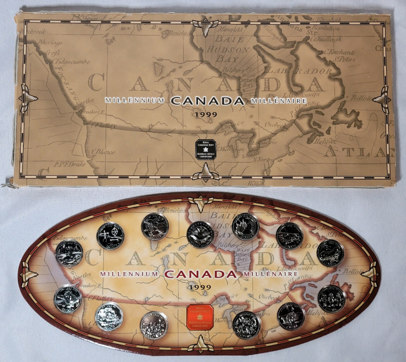 1999 Canadian Millennium Quarter Coin Set in Coin Holder , Uncirculated