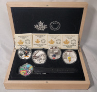 2015 Canadian Pure Silver Looney Tunes $20 4-Coin Set w/Watch in Wooden Case