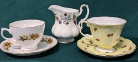 Queen Anne + Royal Albert " True Love " Tea Cups & Saucers + Royal Albert " Lorraine " Creamer