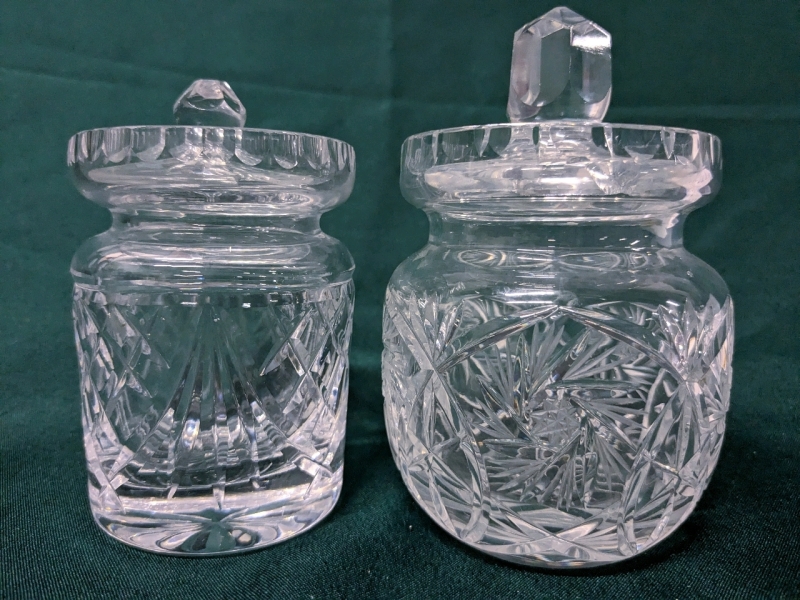 2 Heavy Crystal Lidded Jars