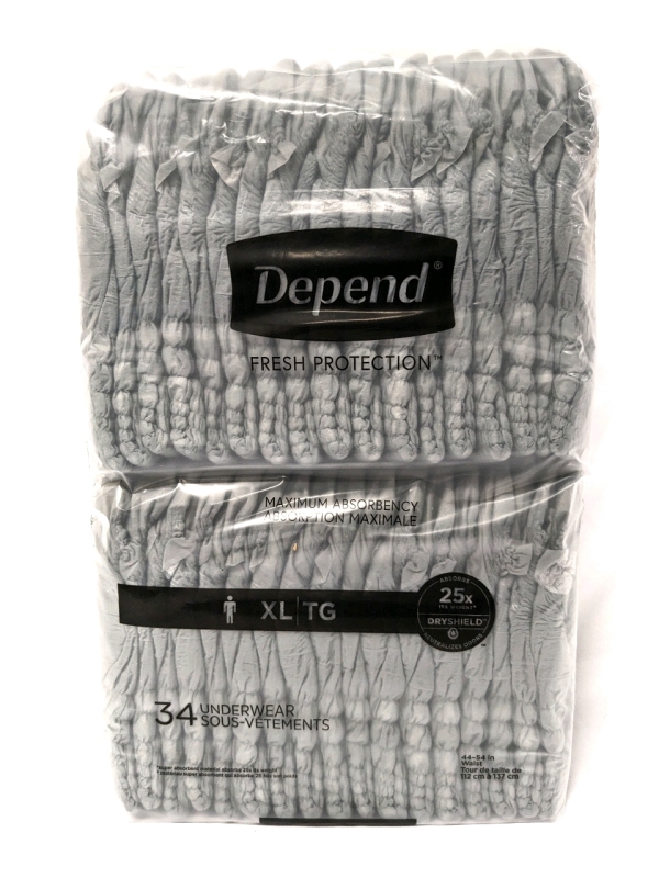 34 New DEPEND Maximum Absorbency Disposable Underwear (Size XL 44-54" Waist)