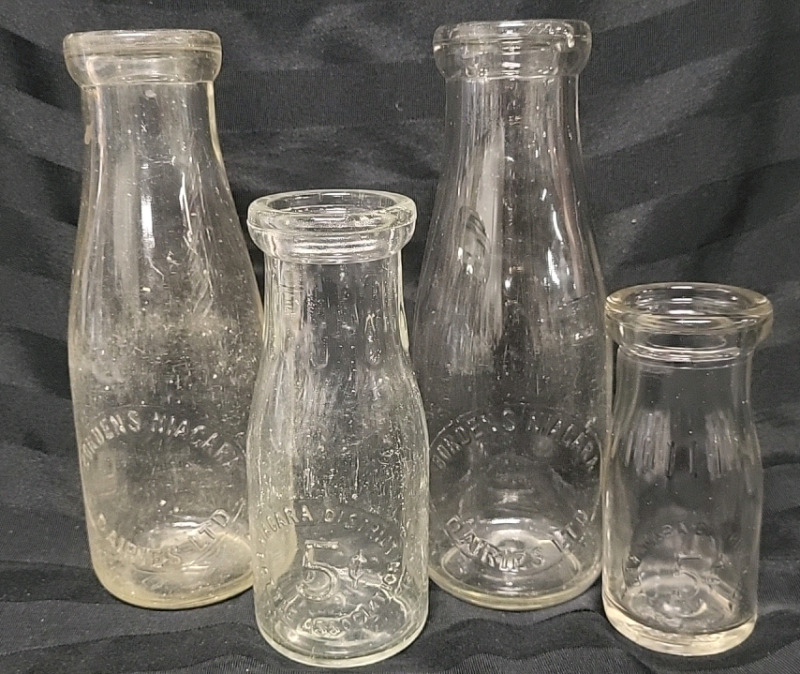 4 Vintage Milk Bottles - From Niagara Region - 5"-8.5" Tall