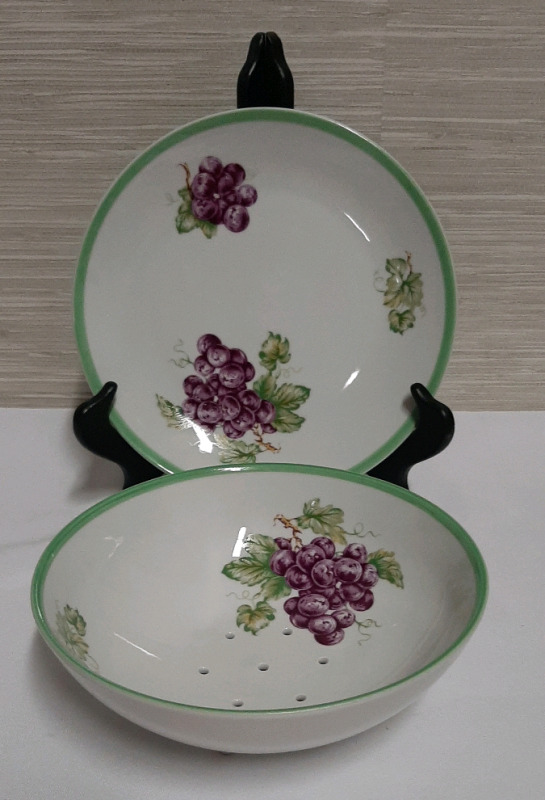 Bohemian Porcelain Footed Grape Bowl with Saucer