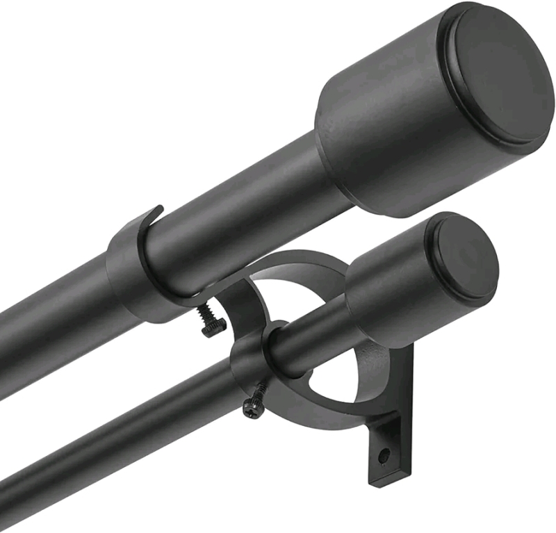 Kemmie 1" Window Treatment Curtain Rod with Cylindrical Cap Finials. 72-144"