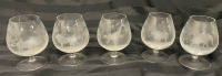 5 glasses depicting different animals