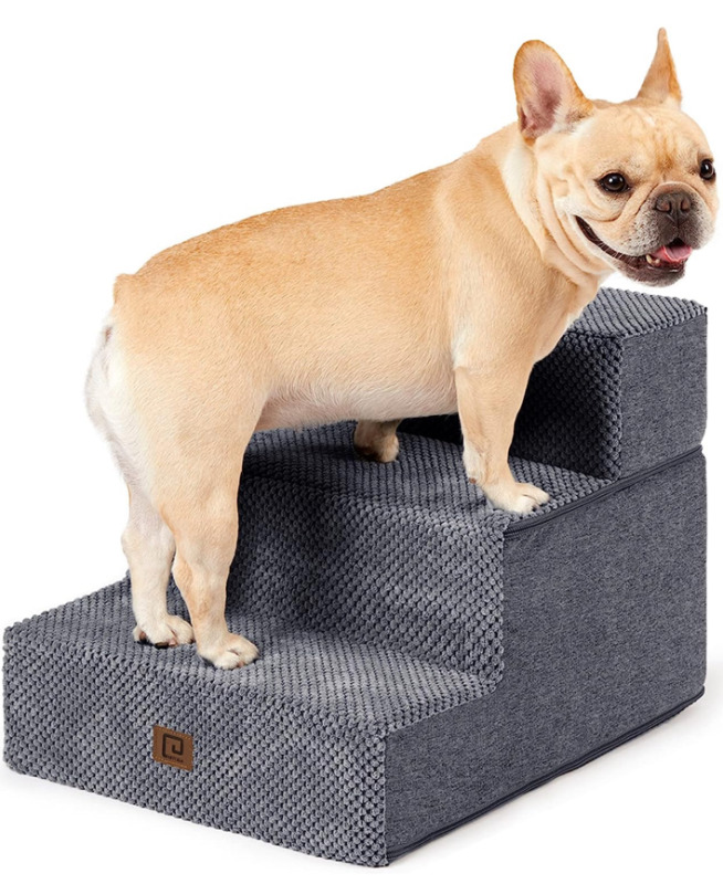 EHEYCIGA 3 - 4 Step Dog Stairs , Folding Pet Steps , Non-Slip Balanced Dog Indoor Step, Grey,
